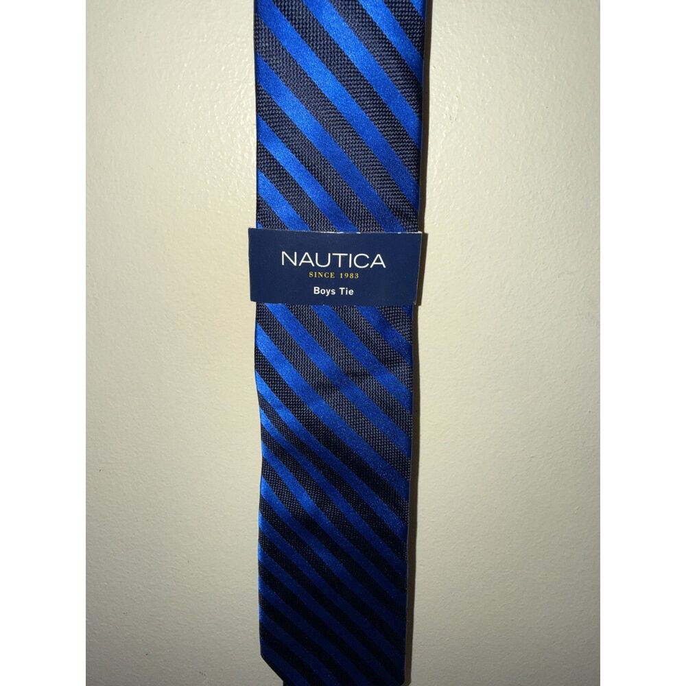 Nautica Boys Blue Navy Striped Necktie NWT Classic Prep Formal Wedding Dress Up - Picture 2 of 6